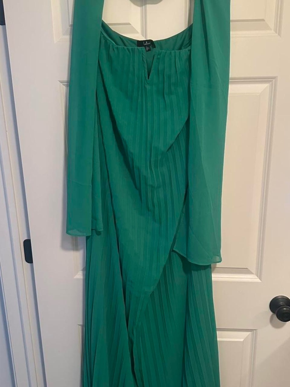 Lulu's Bright Green Strapless Pleated Maxi Dress with Neck Scarf - Picture 3 of 4